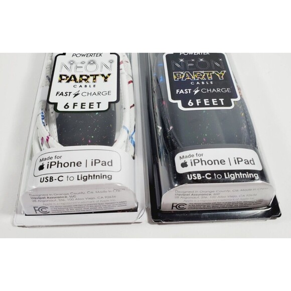 Set of 2 Liquipel Powertek Neon Fast Charge Apple Cable USB-C to Lightning - Picture 3 of 3